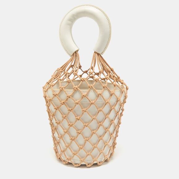 Staud White/brown Woven And Leather Moreau Bucket Bag - Picture 4 of 7